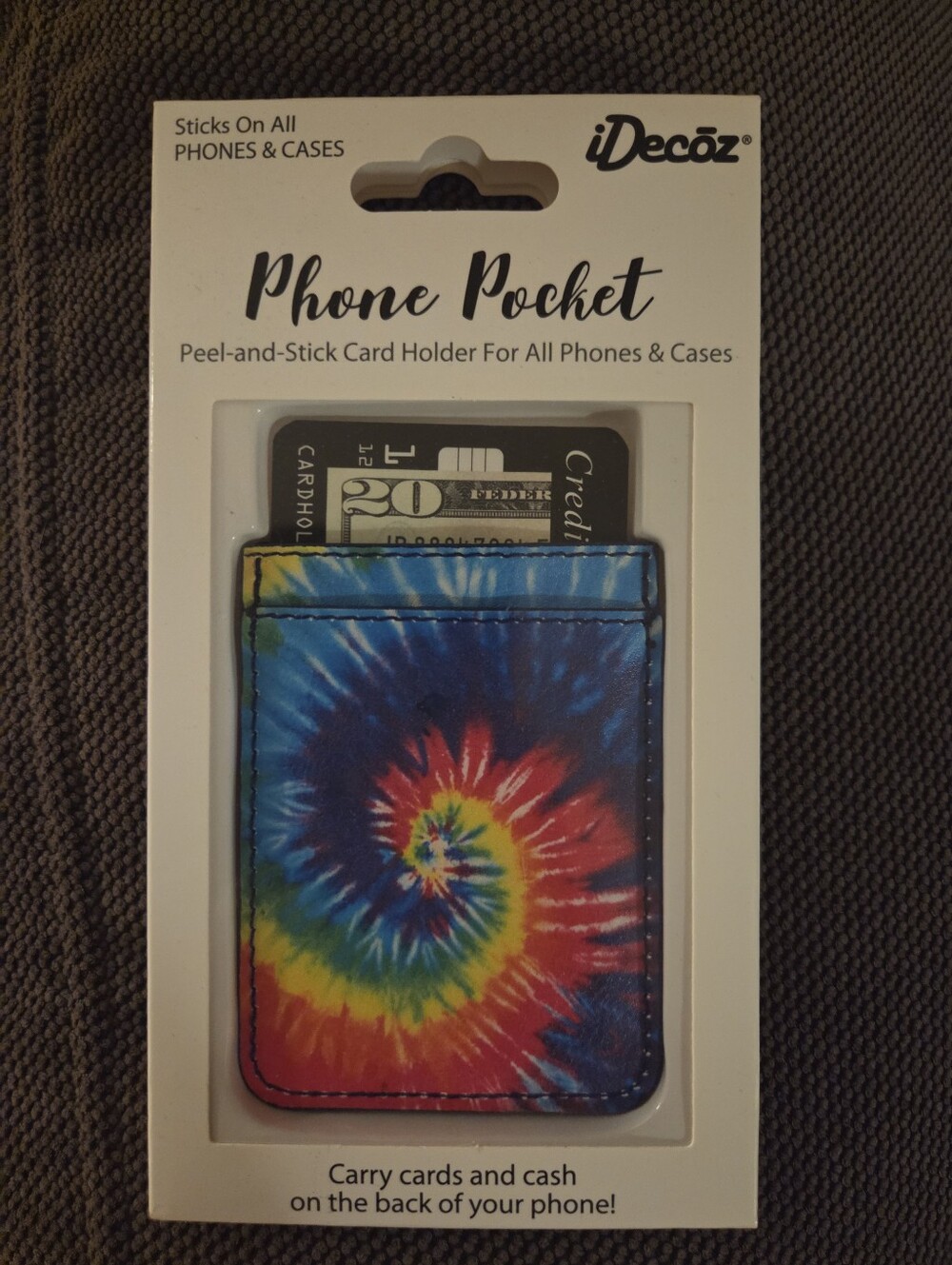 Tie-Dye Phone Pocket Card Holder - Blue/Red/Yellow